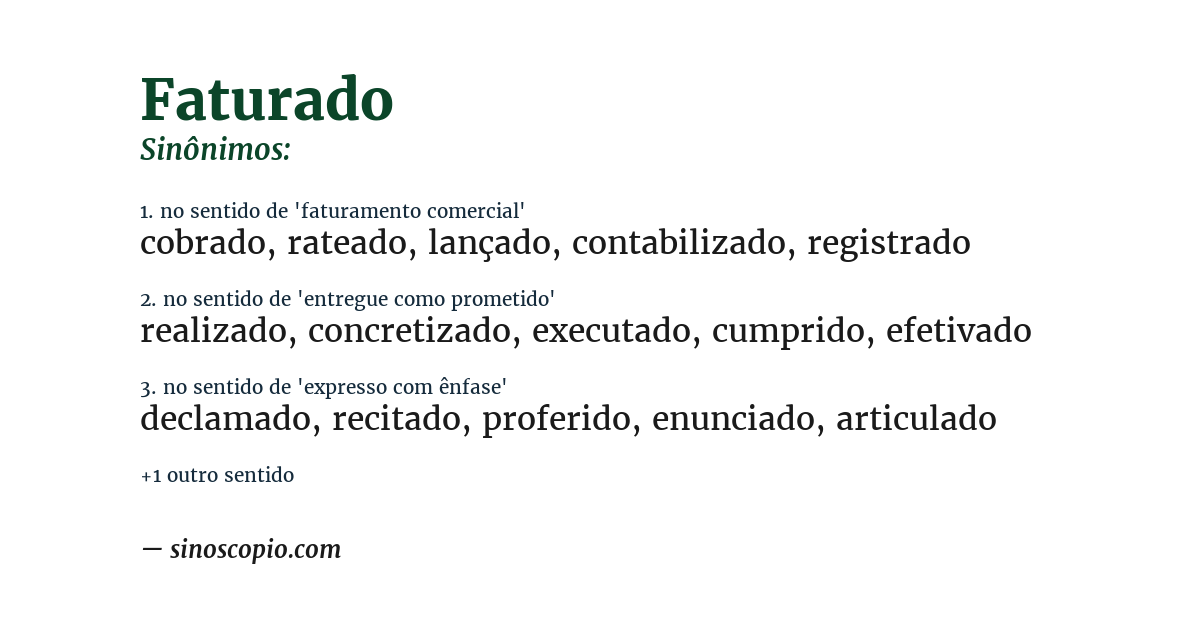Sinônimo de faturado