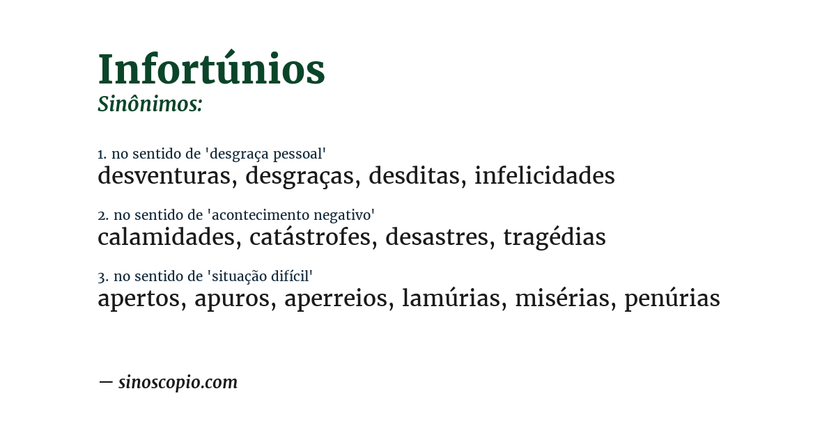 Sinônimo de infortúnios