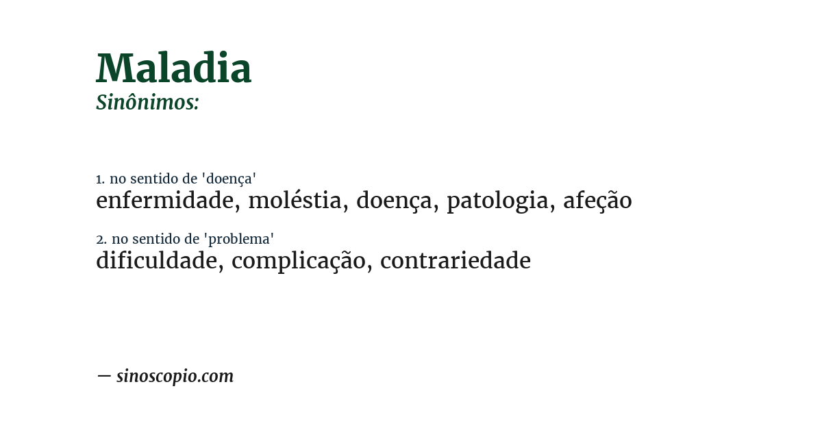 Sinônimo de maladia
