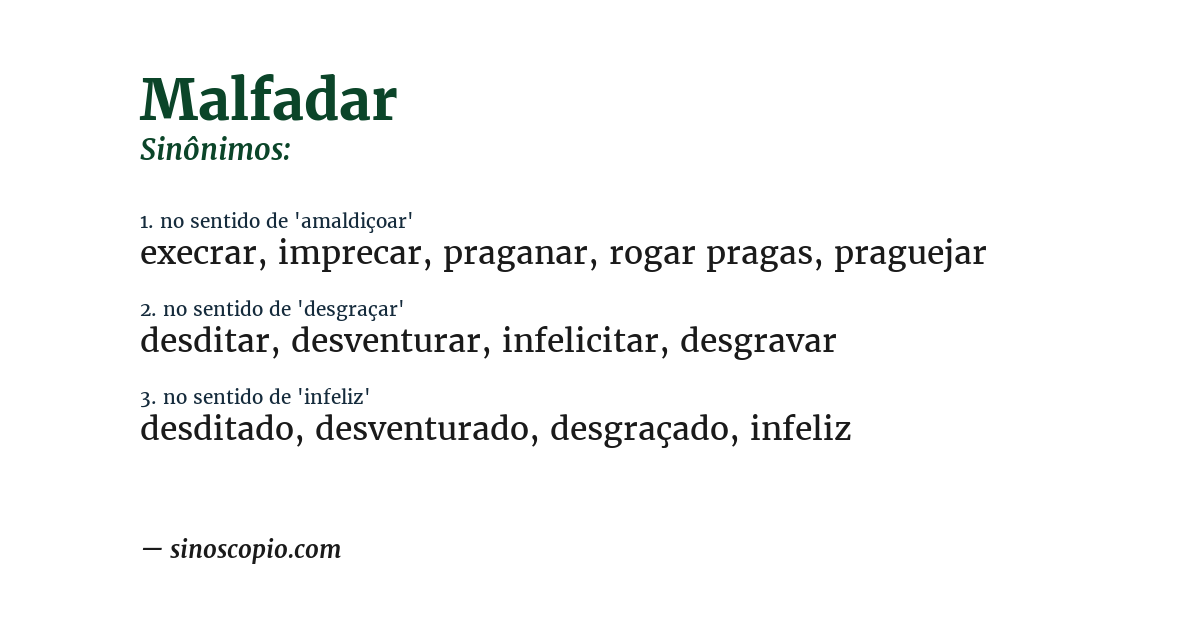 Sinônimo de malfadar