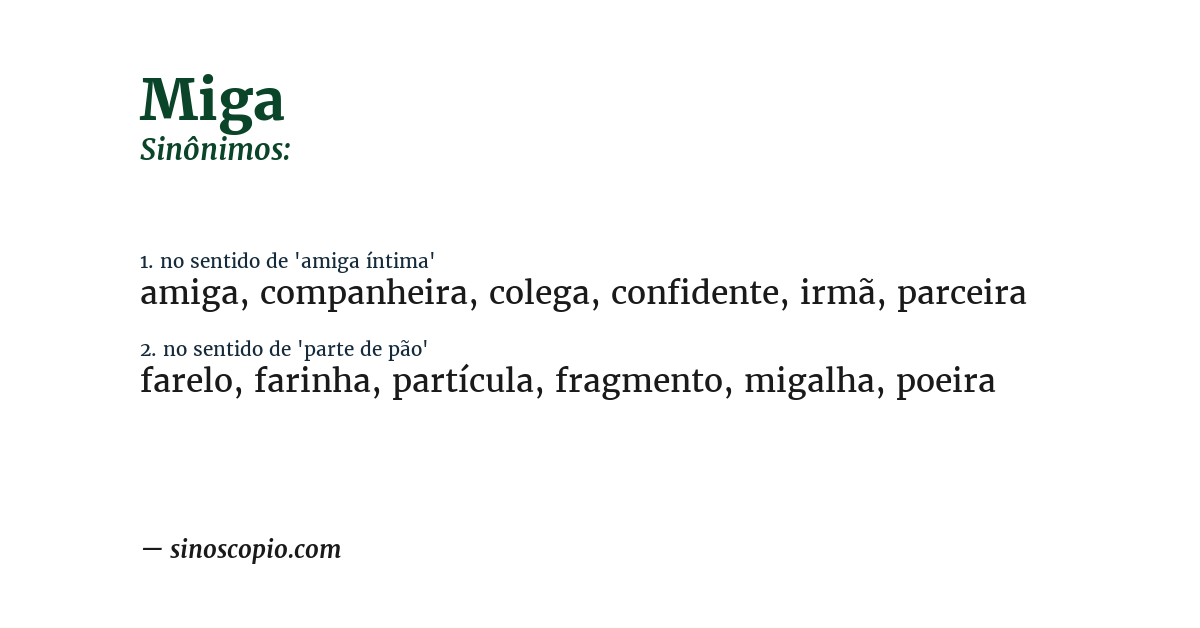 Sinônimo de miga