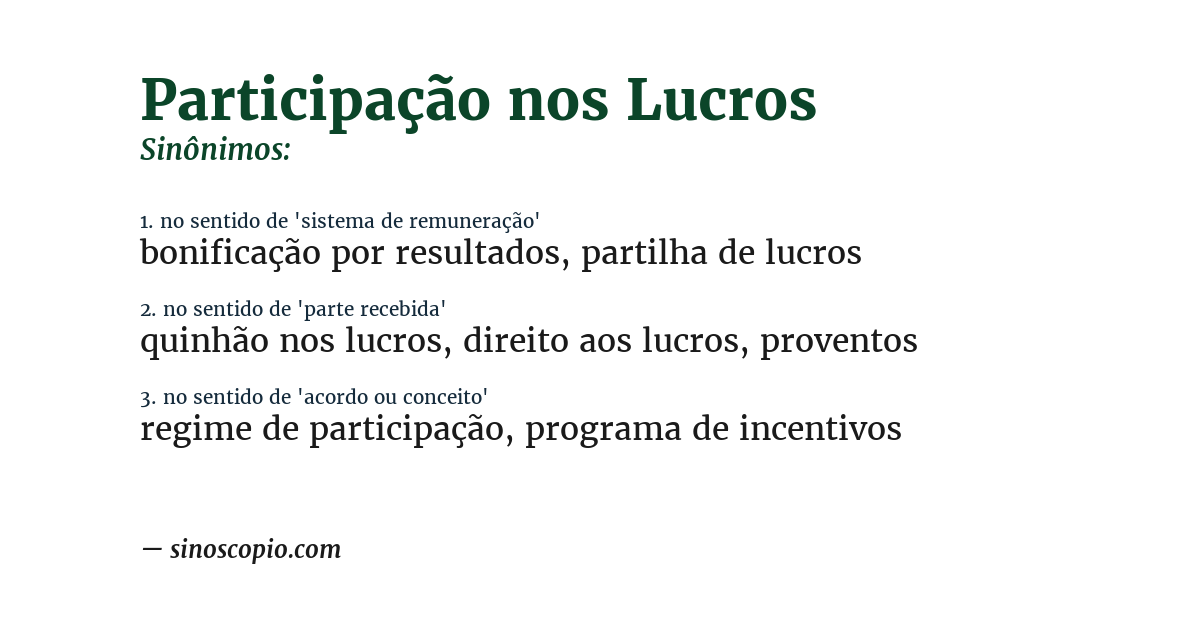 Sinônimo de participação nos lucros