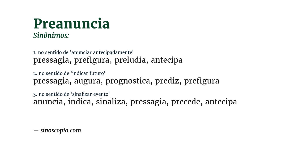 Sinônimo de preanuncia