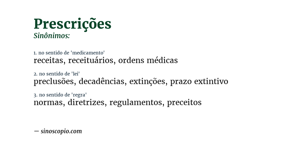 Sinônimo de prescrições