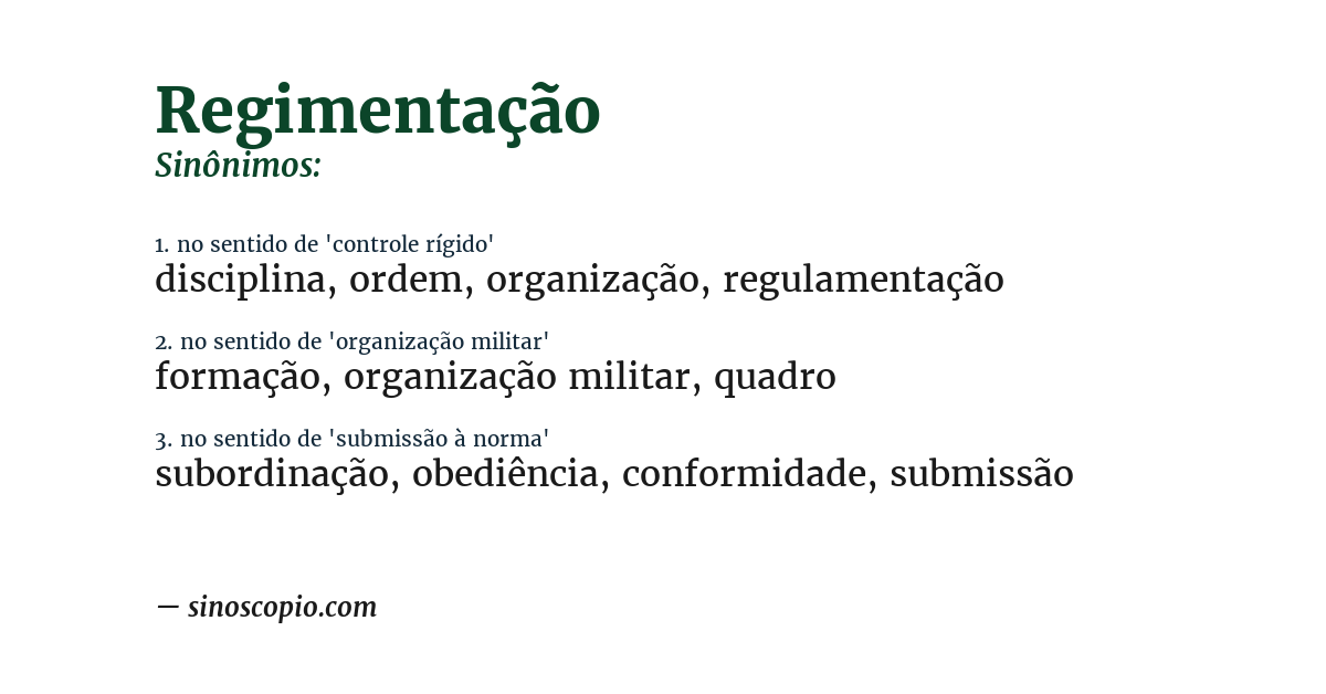 Sinônimo de regimentação