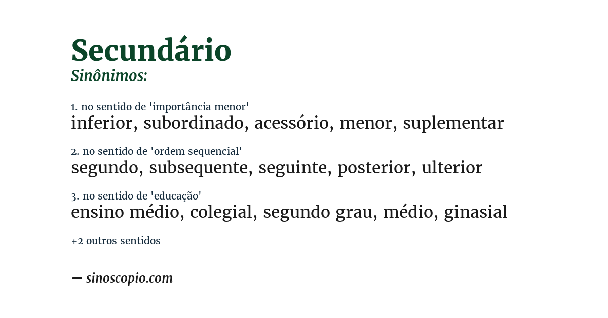 Sinônimo de secundário
