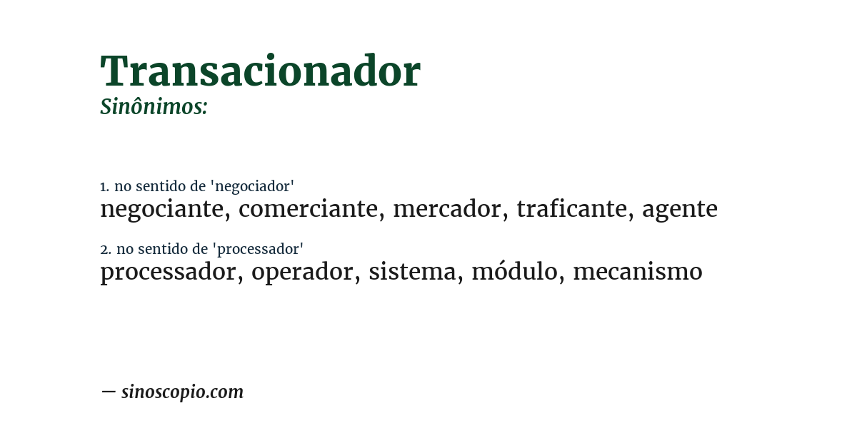 Sinônimo de transacionador