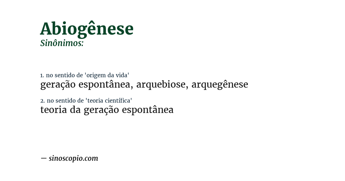 Sinônimo de abiogênese