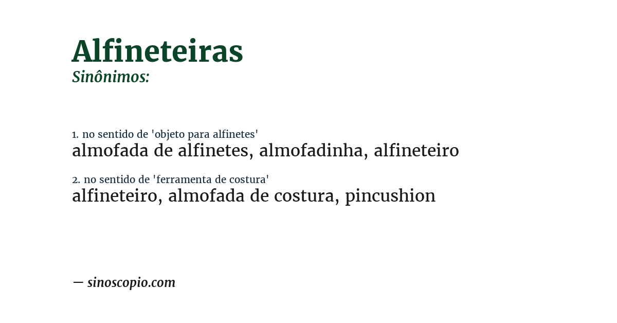 Sinônimo de alfineteiras