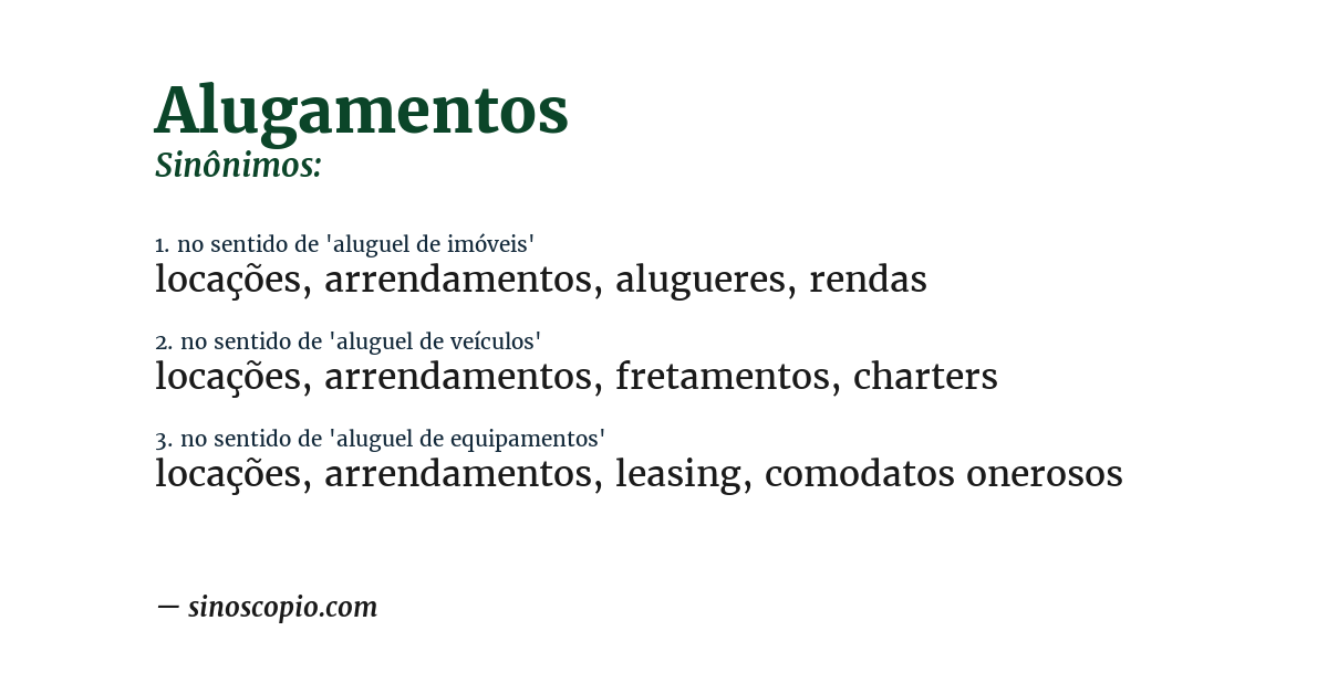 Sinônimo de alugamentos