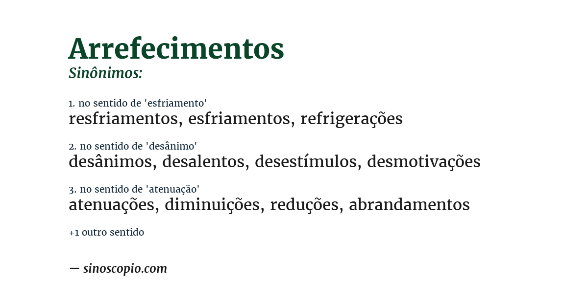 Sinônimo de arrefecimentos