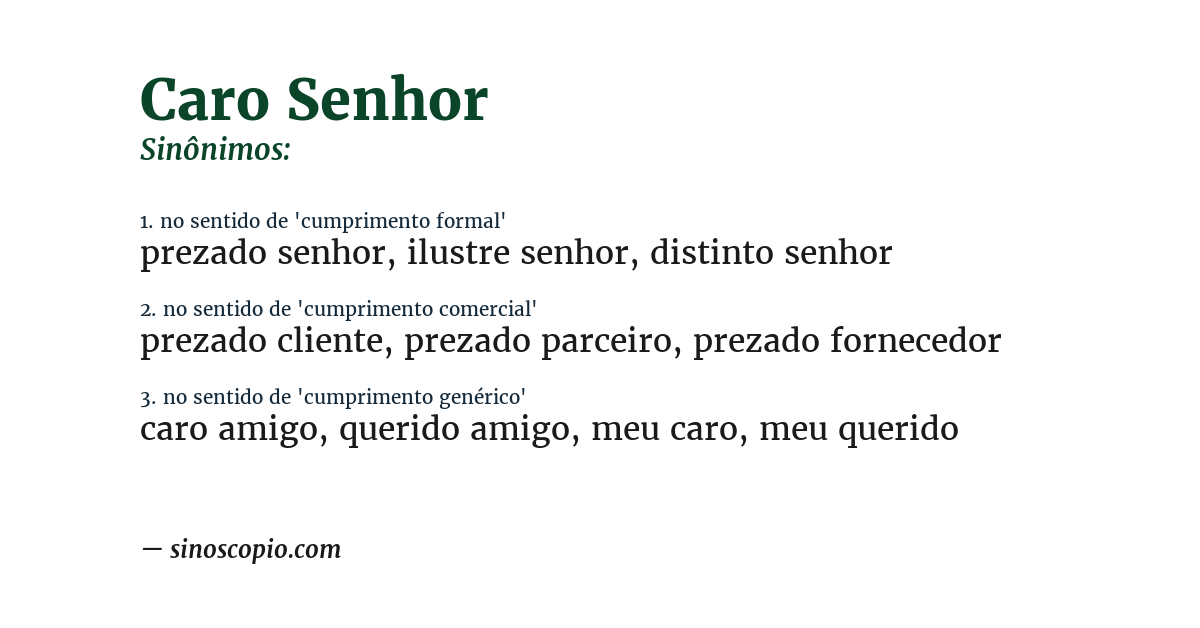 Sinônimo de caro senhor
