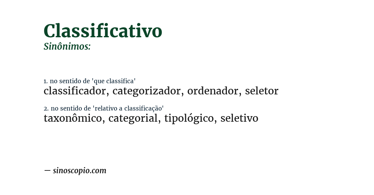 Sinônimo de classificativo