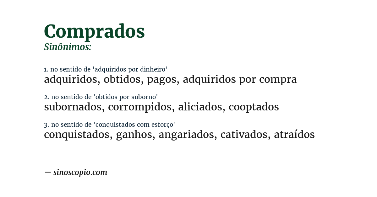 Sinônimo de comprados