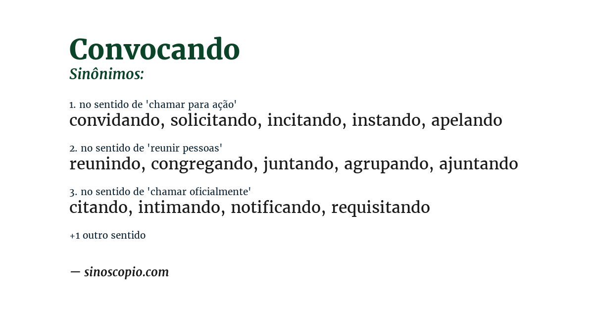 Sinônimo de convocando