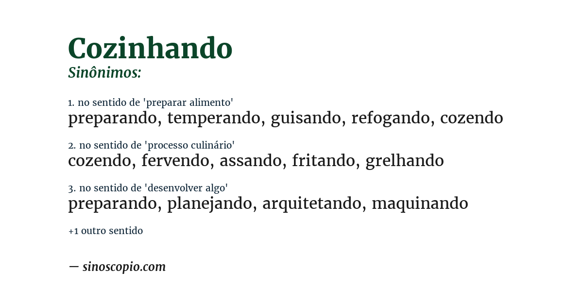 Sinônimo de cozinhando