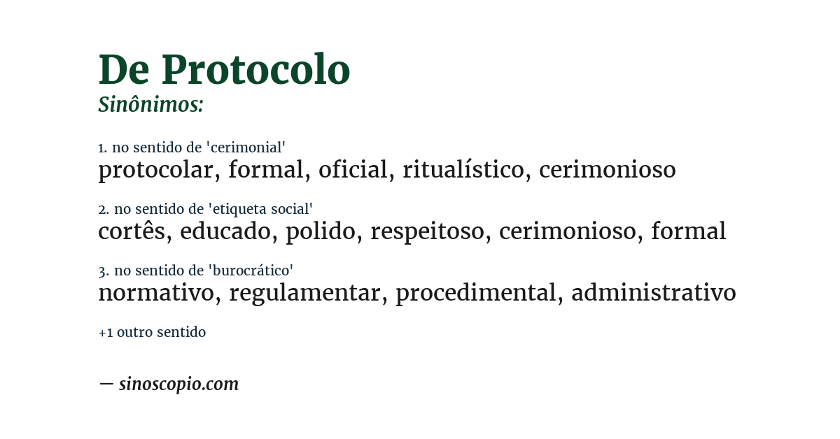 Sinônimo de de protocolo