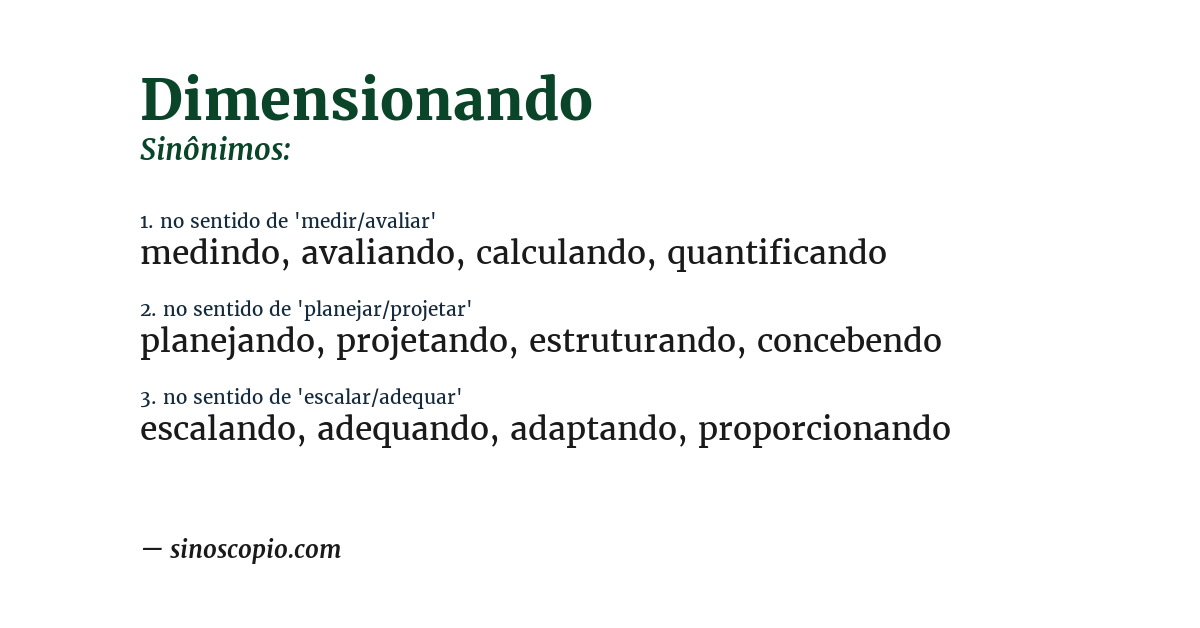 Sinônimo de dimensionando