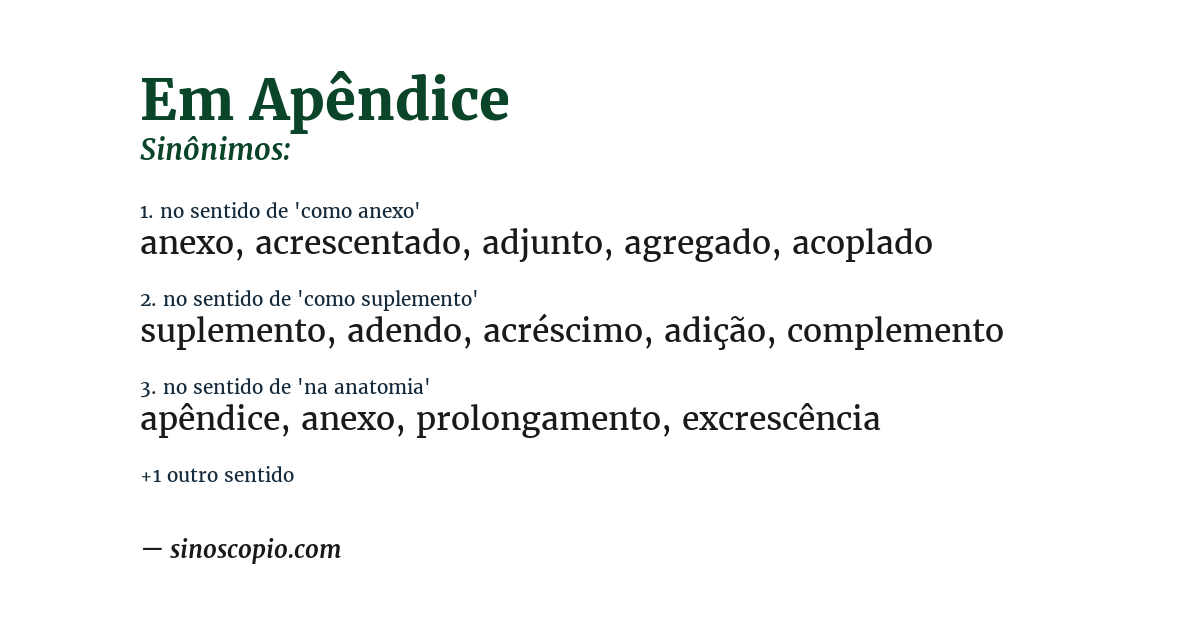 Sinônimo de em apêndice