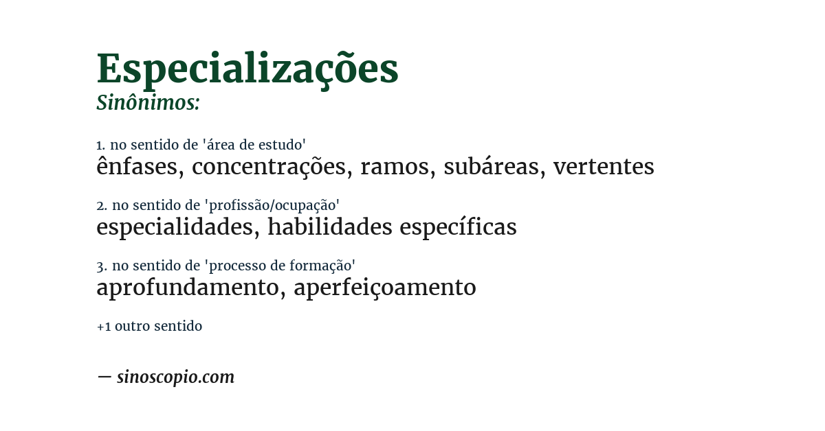 Sinônimo de especializações