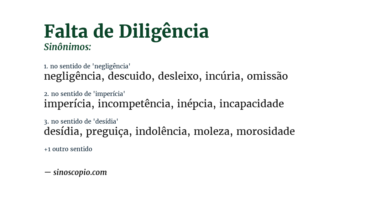 Sinônimo de falta de diligência