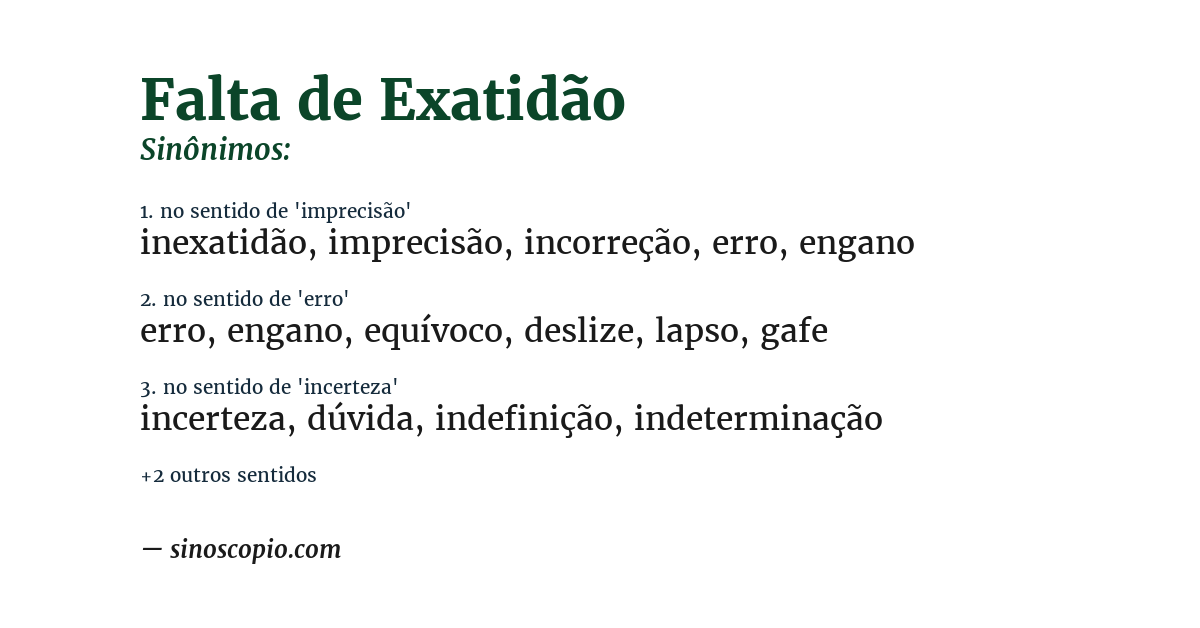 Sinônimo de falta de exatidão
