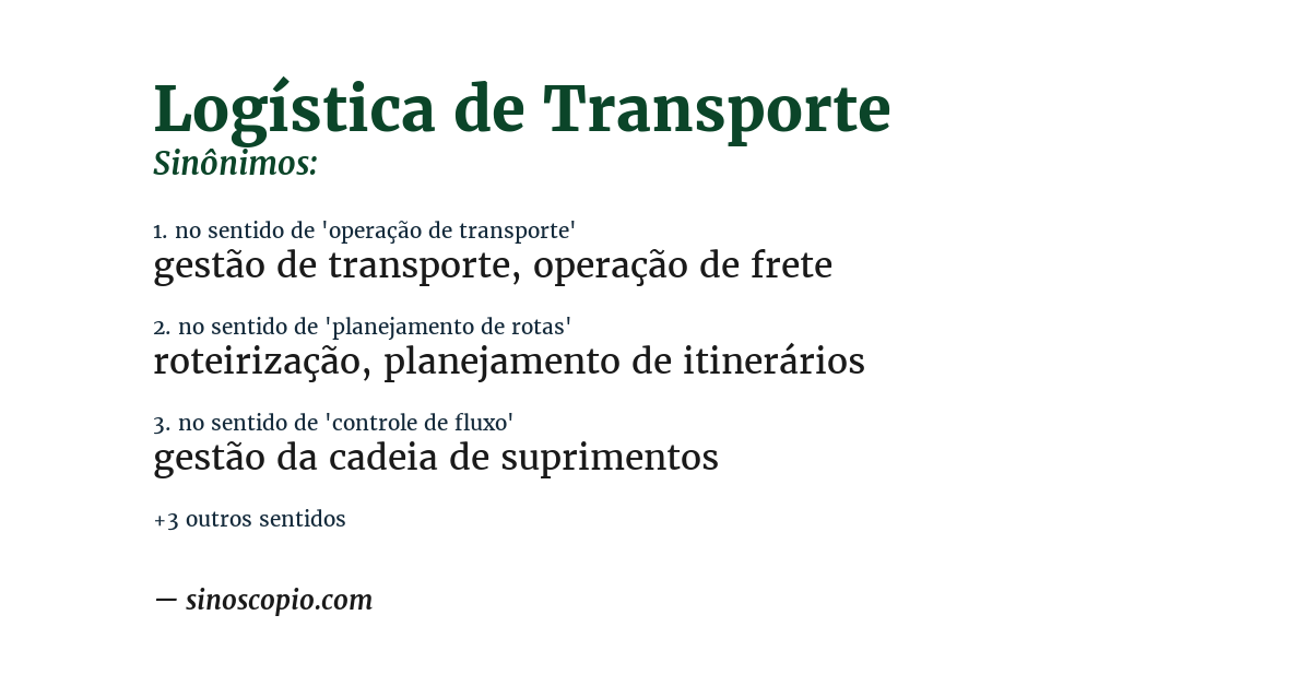 Sinônimo de logística de transporte
