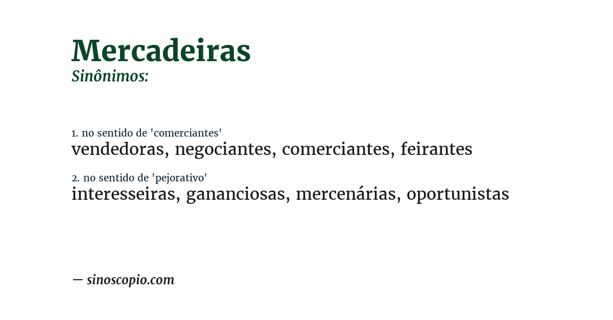 Sinônimo de mercadeiras