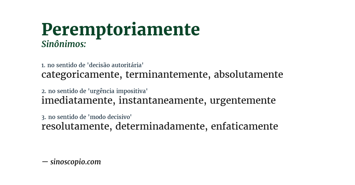 Sinônimo de peremptoriamente