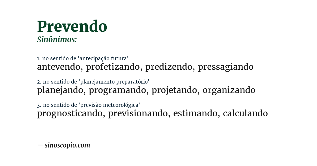 Sinônimo de prevendo