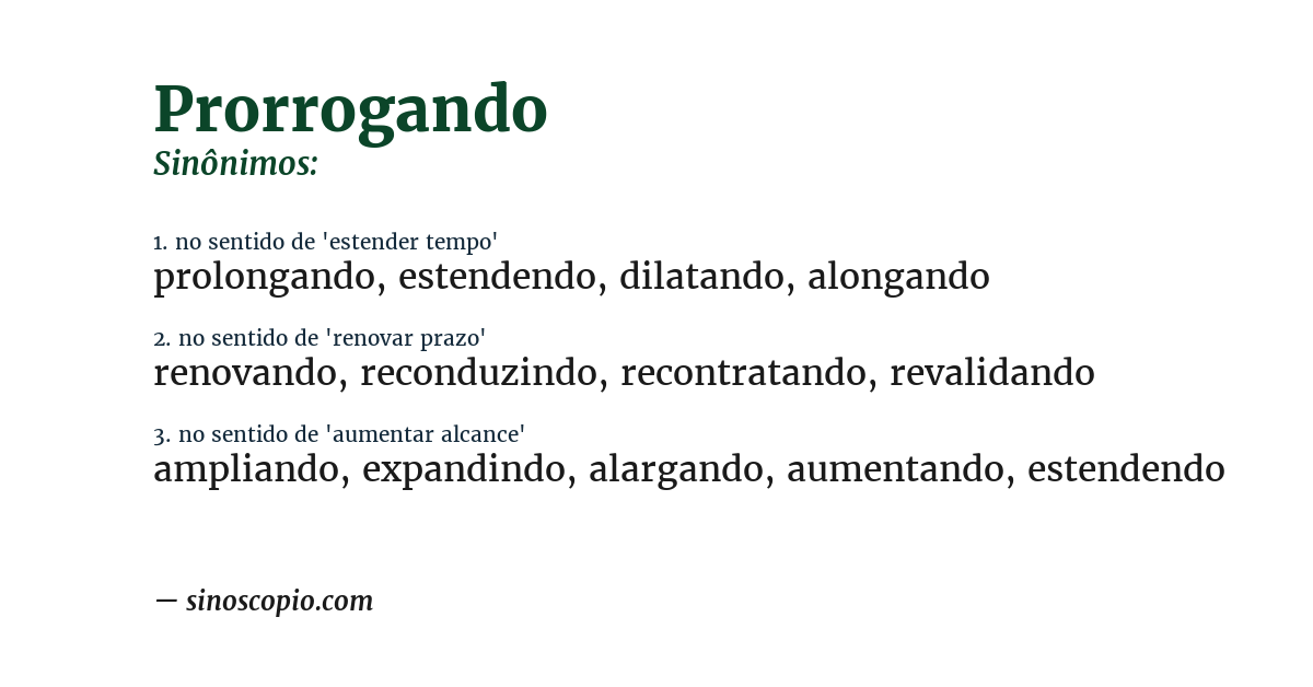 Sinônimo de prorrogando