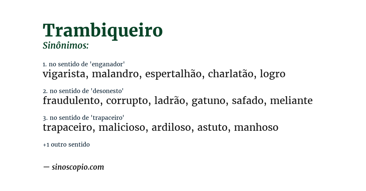 Sinônimo de trambiqueiro