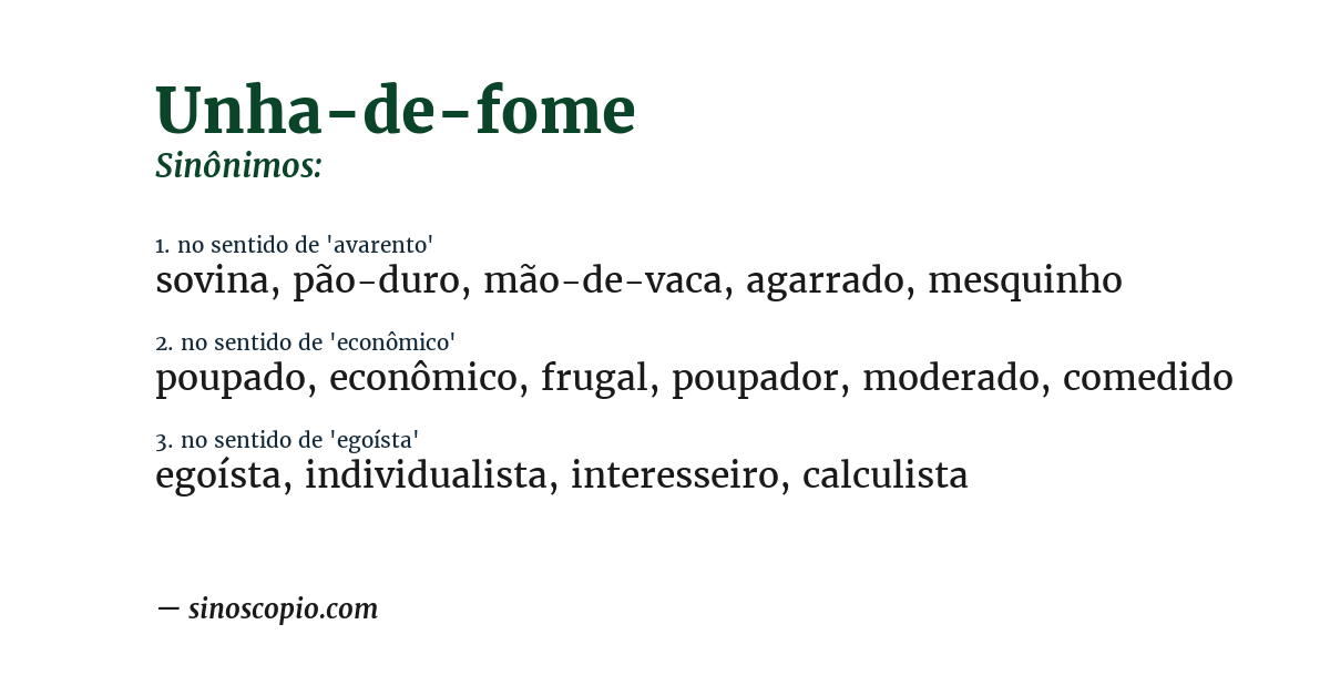 Sinônimo de unha-de-fome