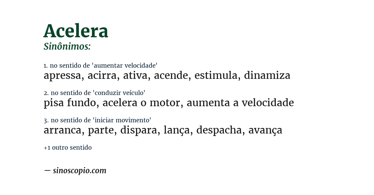 Sinônimo de acelera