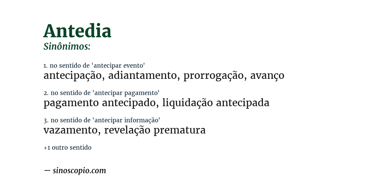 Sinônimo de antedia