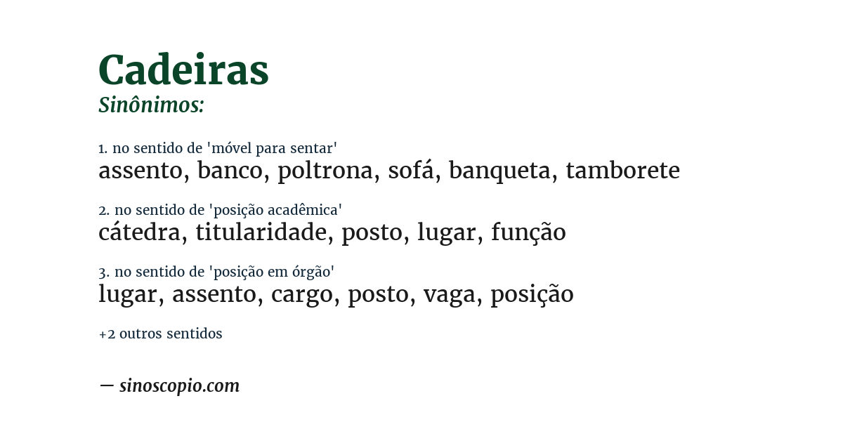 Sinônimo de cadeiras