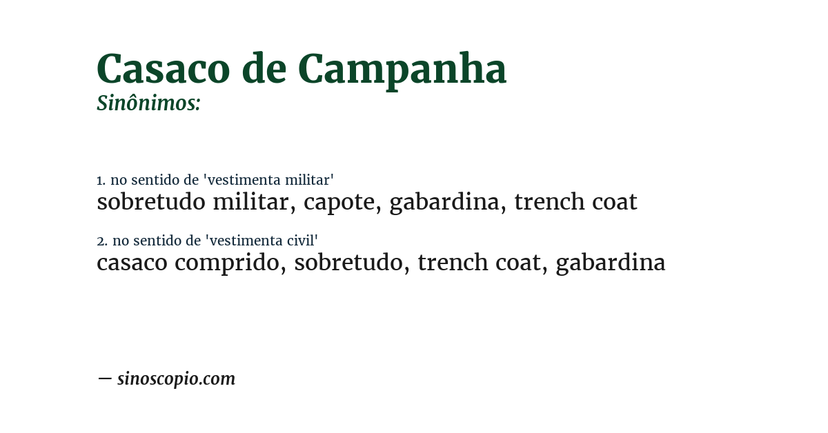 Sinônimo de casaco de campanha