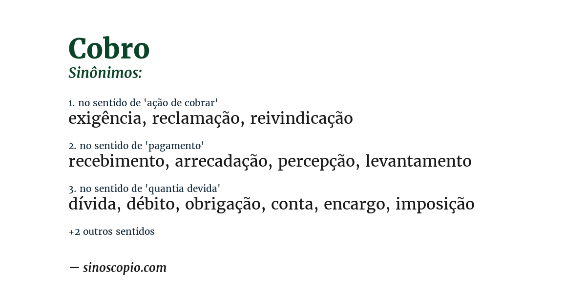 Sinônimo de cobro