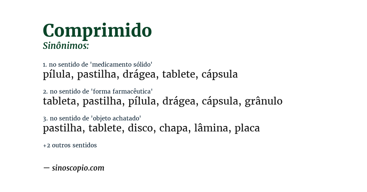 Sinônimo de comprimido