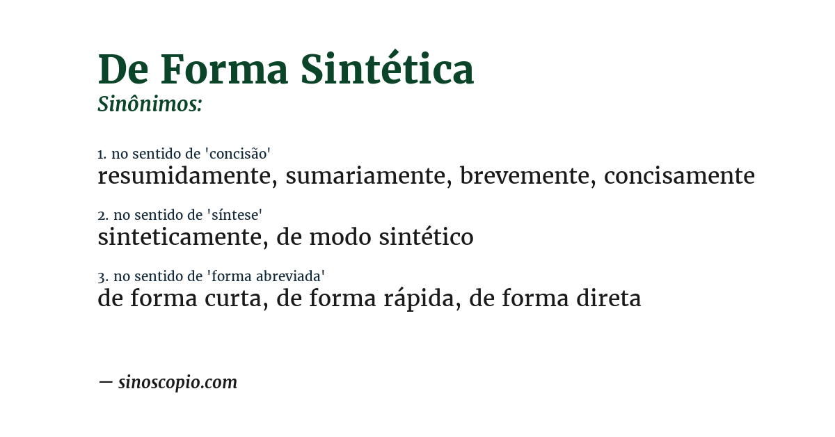 Sinônimo de de forma sintética