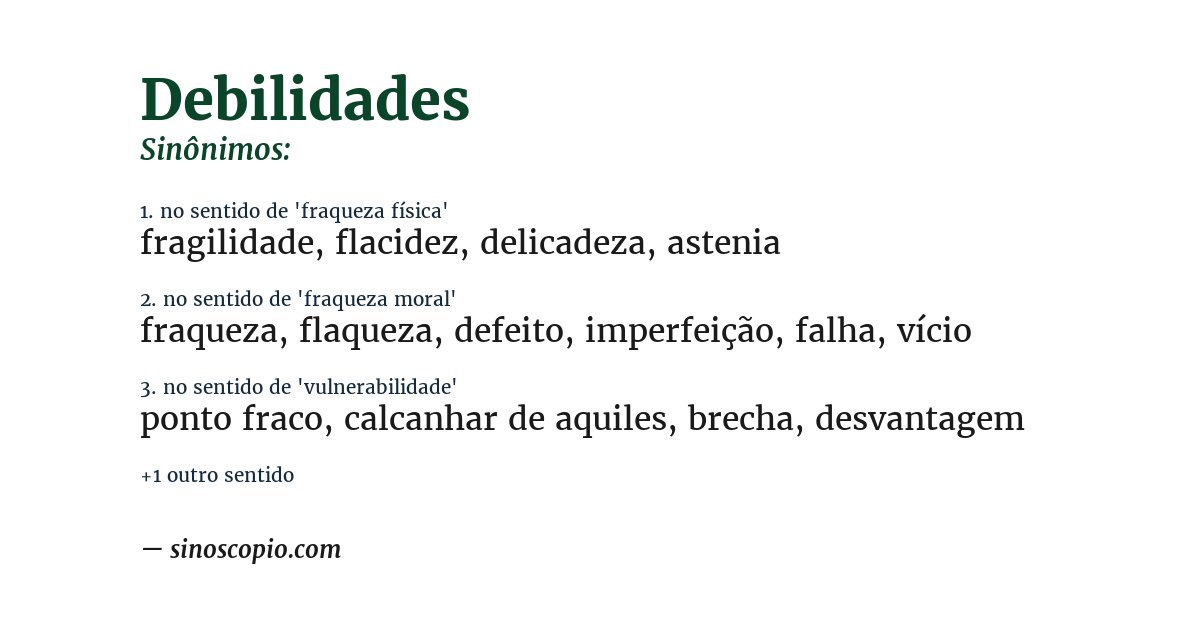 Sinônimo de debilidades