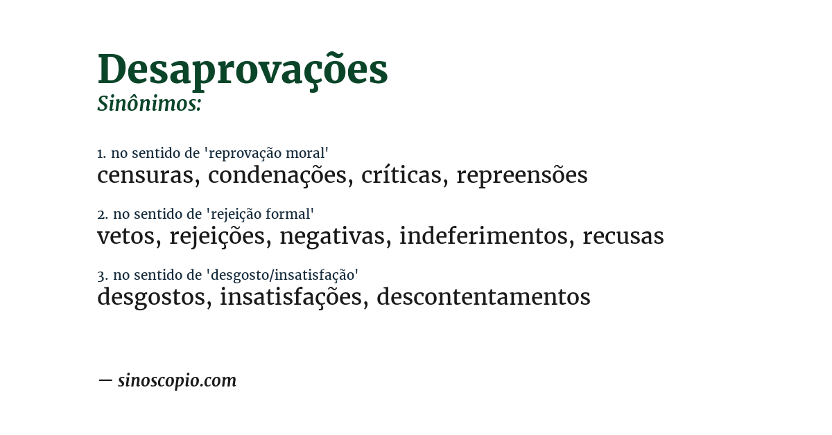 Sinônimo de desaprovações