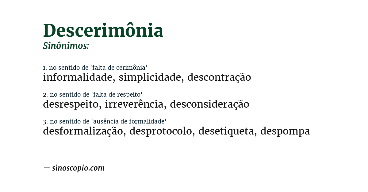 Sinônimo de descerimônia