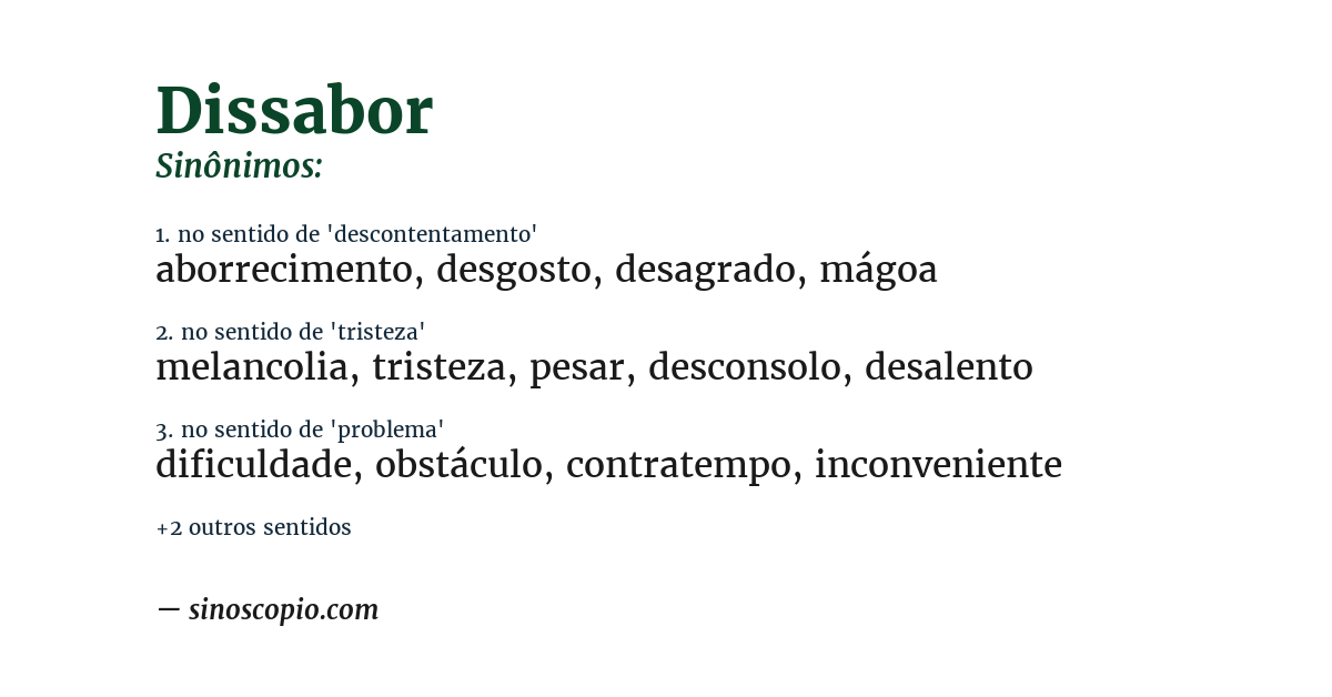 Sinônimo de dissabor