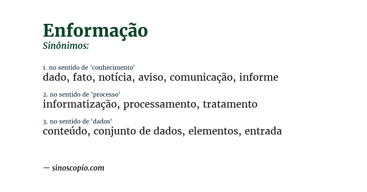 Sinônimo de enformação