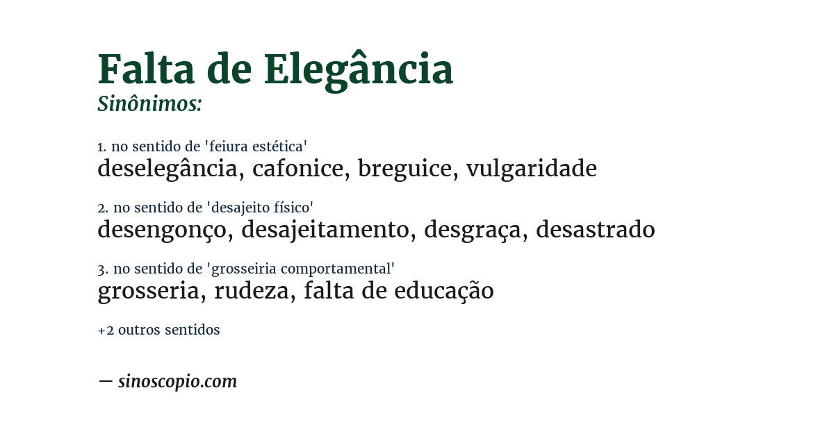 Sinônimo de falta de elegância
