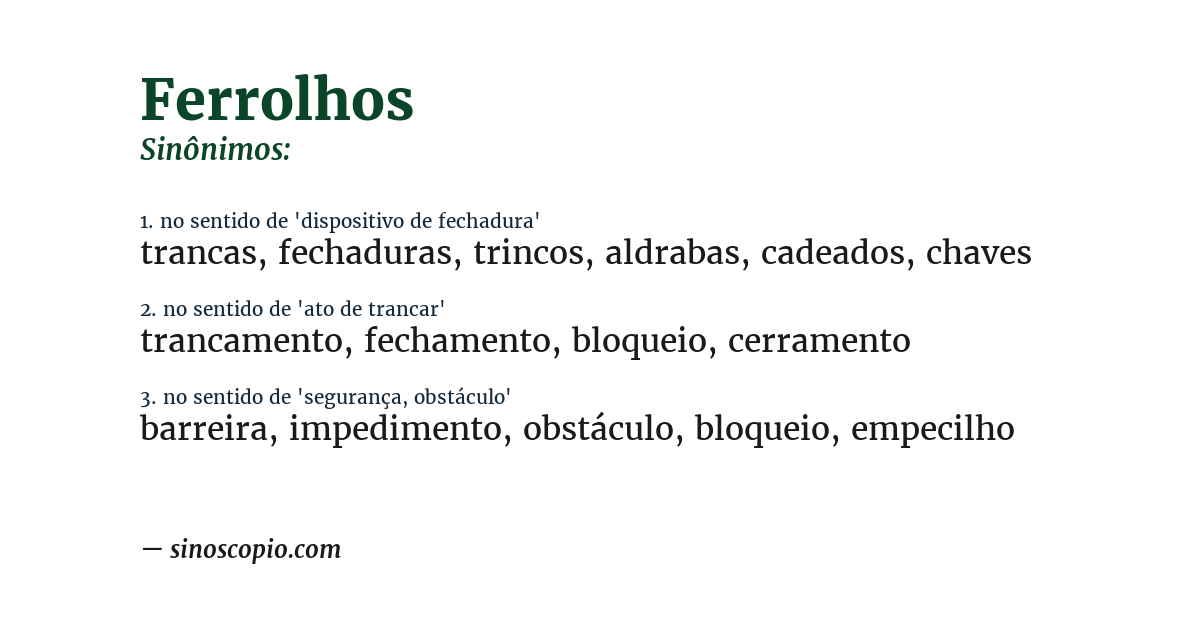 Sinônimo de ferrolhos