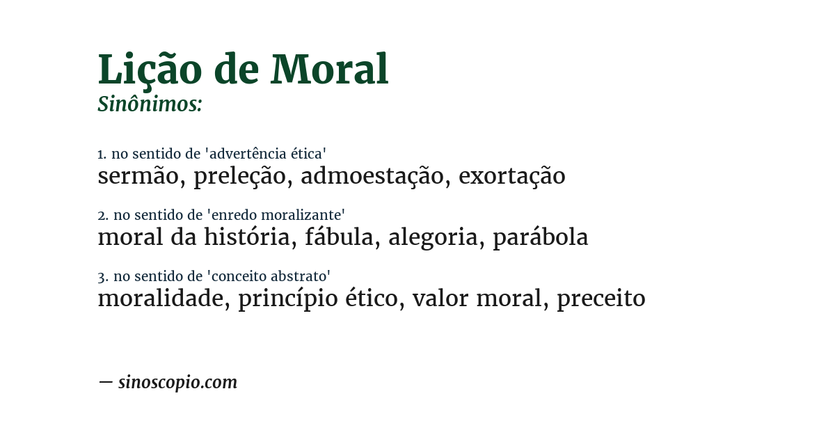 Sinônimo de lição de moral