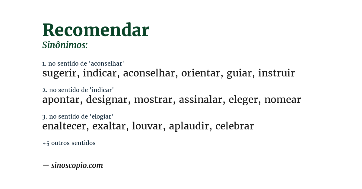 Sinônimo de recomendar