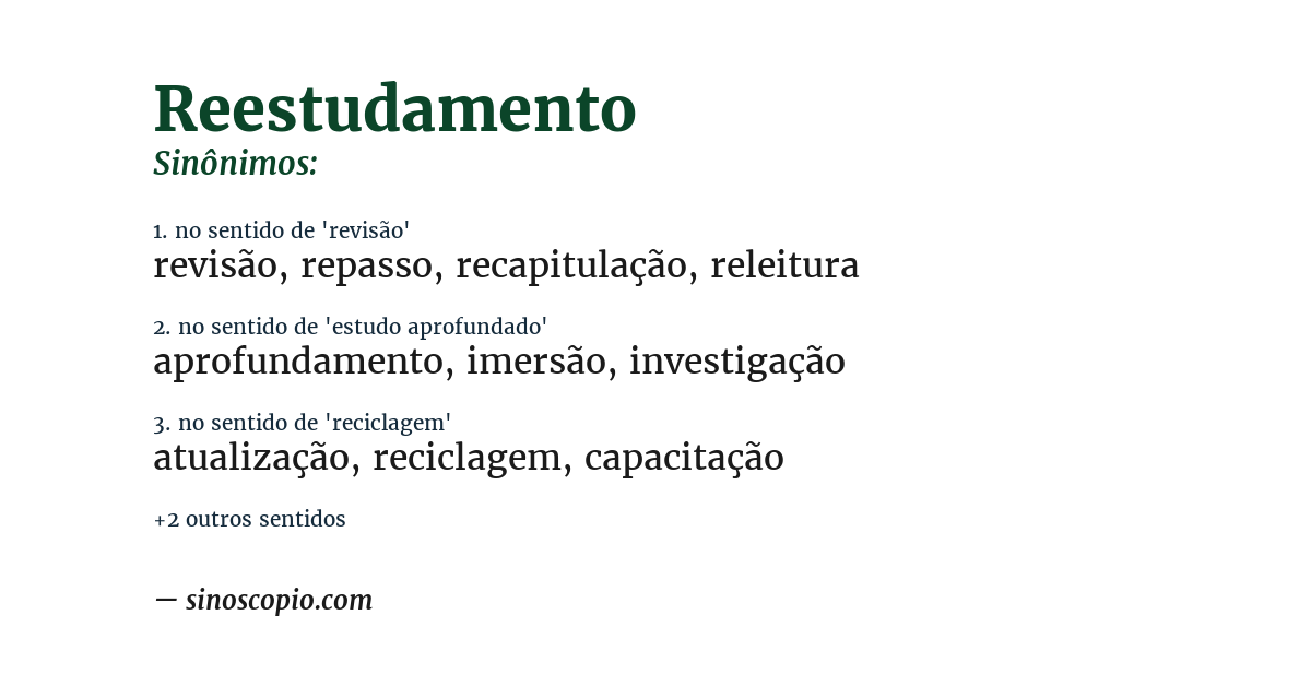 Sinônimo de reestudamento